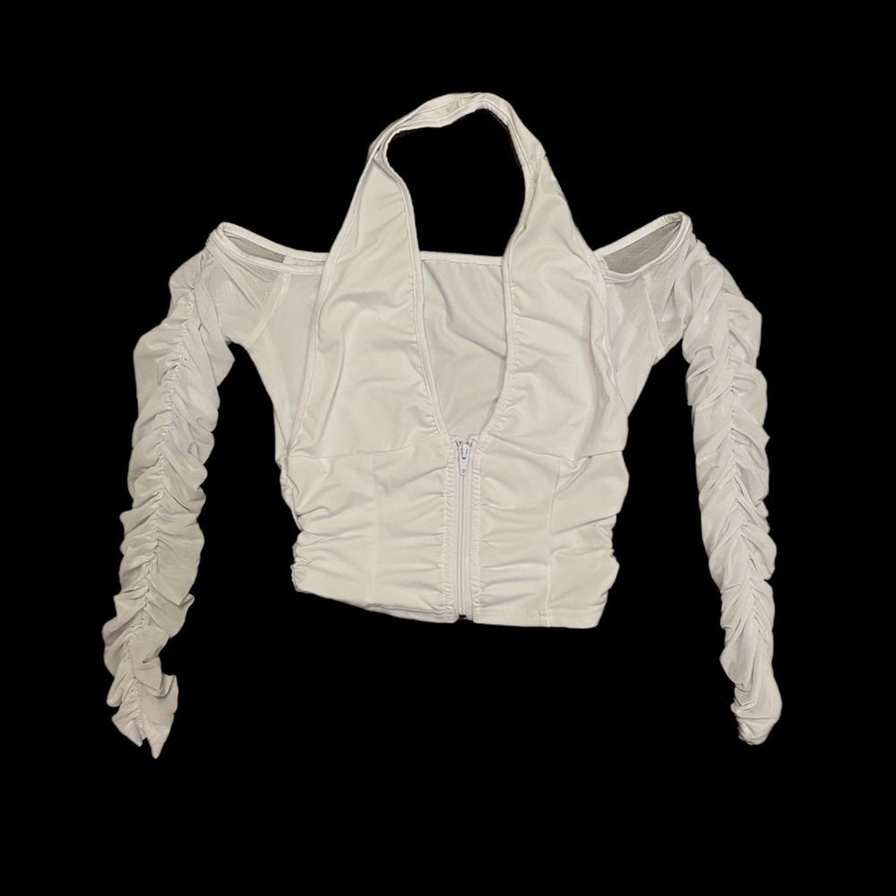 WHITE RUFFLE CORSET HALTER NECK TOP